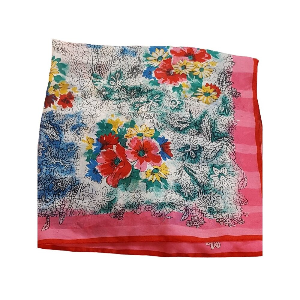 Vintage Womens Silk Scarf Pink Blue Floral 30" Square Cottage Core